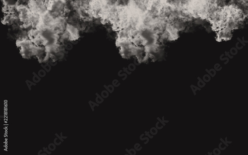 Top Border White Smoke Fog Cloud Isolated on Black Background