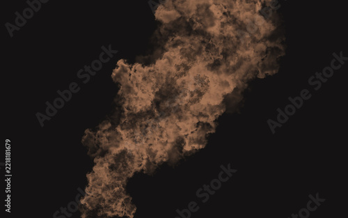 Vertical Warm Brown Smoke Column Isolated on Black Background   
