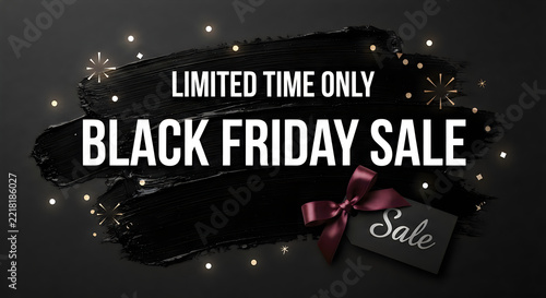 Limited time Black Friday sale banner with sparkles and gift box