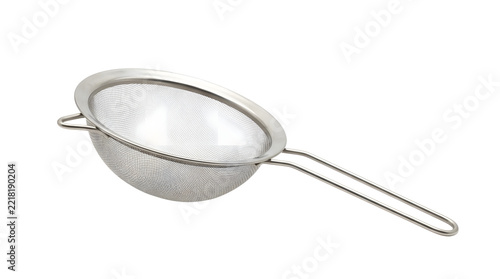 Stainless steel kitchen sieve isolated on transparent background