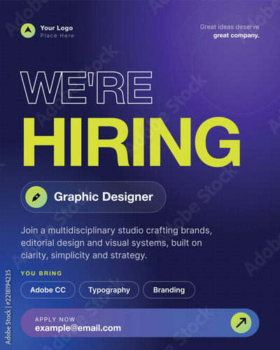 Digital Hiring Poster for Creative Graphic Designer Job Opening at a Modern Studio