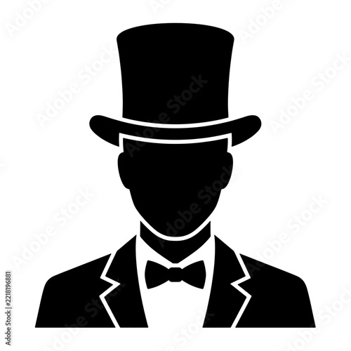 Gentleman avatar icon silhouette featuring a person wearing a top hat and a tuxedo.