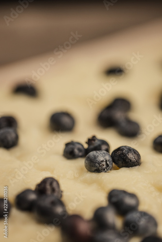 Fresh Blueberries on Raw Cake Batter Close Up
