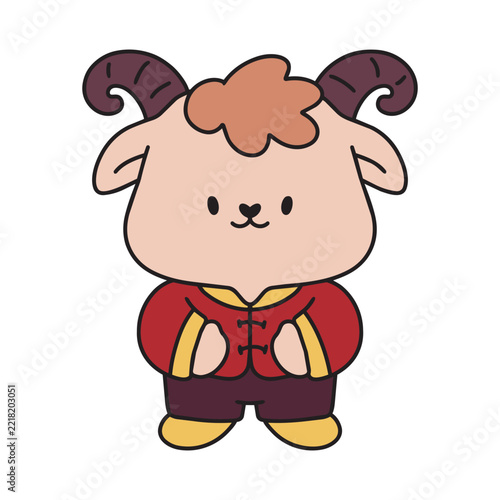Chinese new year 2027 year of the Goat red and gold line art character, simple hand drawn asian elements with craft style on background. (Chinese translation: Happy chinese new year 2027, year of the 