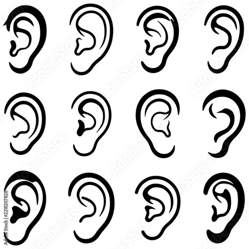 Set of human ear icons, black silhouette human ear vector illustration