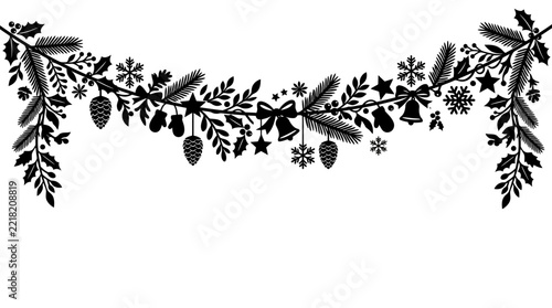 Elegant black floral vine design for greeting cards, wedding invitations, or decorative banners with intricate leaf