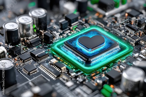 Heart shaped CPU on a circuit board