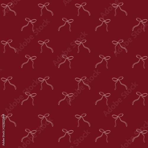 Delicate hand drawn Christmas bow pattern on a vintage red background