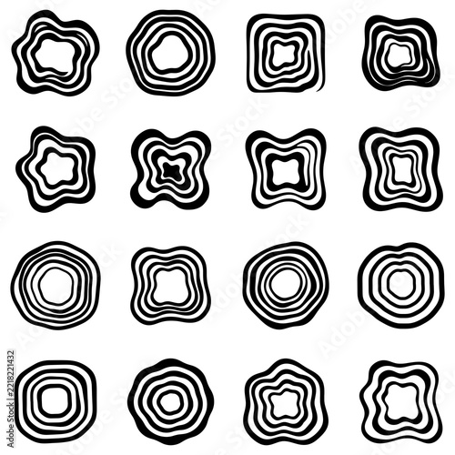 Abstract black and white wavy concentric shapes set, hand-drawn vector organic lines collection