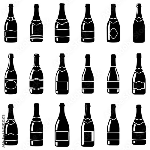 Set of champagne bottle silhouettes, vector illustration