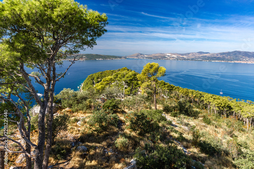 Panoramic view of Ciovo Island from the observation tower on Marjan Hill
