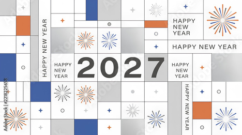 Happy New Year 2027 geometric background with abstract modern grid pattern and festive elements