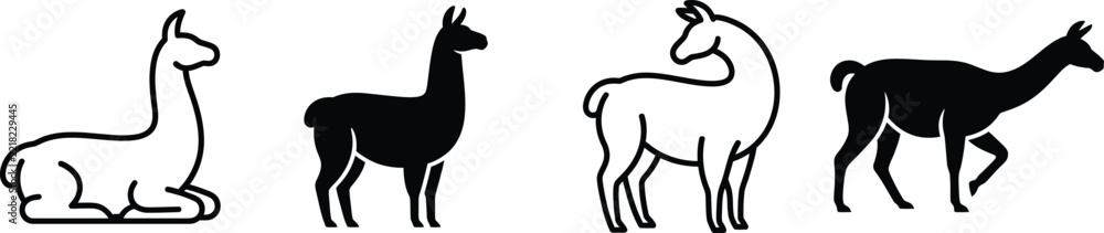 Fototapeta premium Llama Animal Silhouette Farm Mammal Camelid Wildlife and Nature Icons