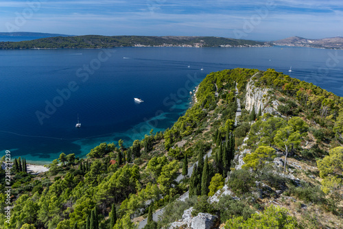 Panoramic view of Ciovo Island from the observation tower on Marjan Hill