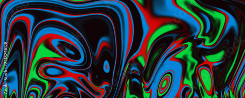 Abstract neon psychedelic fluid art background with colorful halftone liquid marble ripple
