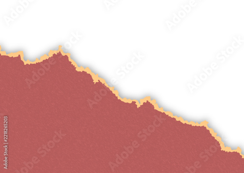 Torn red textured paper with orange edge and soft shadow on transparent background.