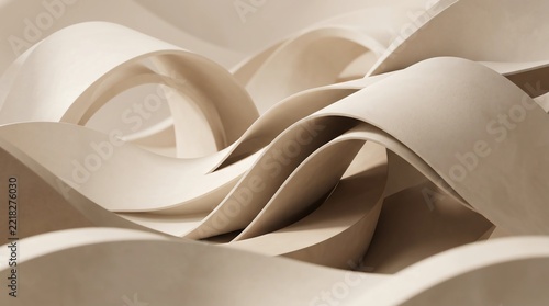 Modern Minimalist Background with Flowing Curved Cream Architectural Ribbons