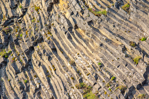 Interesting rock formations in Iceland show unique patterns and textures created by natural processes over time