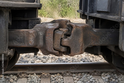 Steel coupling connecting two stationary freight wagons