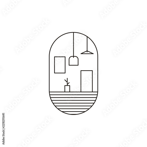 Vibrant Minimal Scandinavian Christmas Interior Arch Door Line Art Illustration Scalable Graphic
