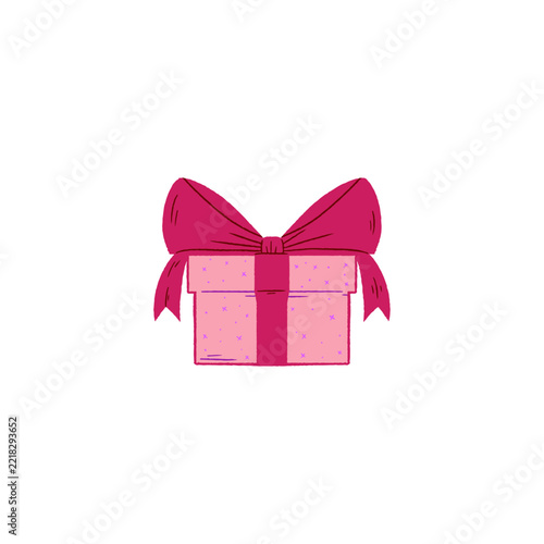 Clean Christmas Gift Box With Pink Ribbon Festive Holiday Illustration Vector Illustration