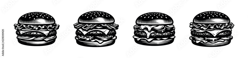 Obraz premium Vintage Engraved Burger Illustrations