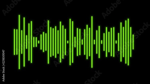 Green digital audio waveform animation moving on a black background