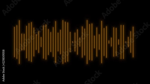 Glowing orange digital audio waveform pulsating on black background