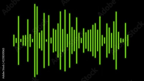 Green digital audio waveform visualization moving on a black