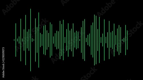 Green digital audio waveform visualization moving on a black