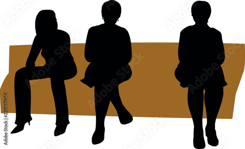 three women sitting, silhouette vector