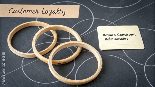 Customer Loyalty Concept with Wooden Bracelets and Card on Desk