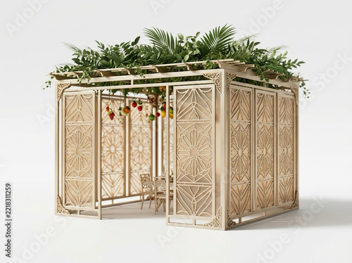 Sukkah Isolated – Traditional Jewish Holiday Shelter, Sukkot Architecture and 3D Design