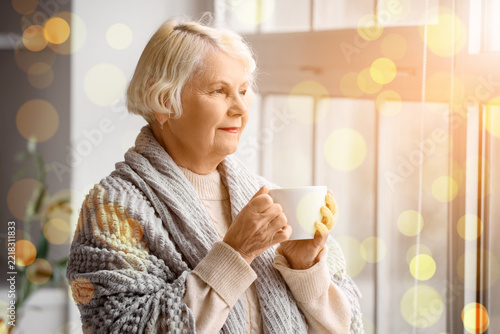 Healthy aging and retirement lifestyle, senior woman drinking tea or coffee a...
