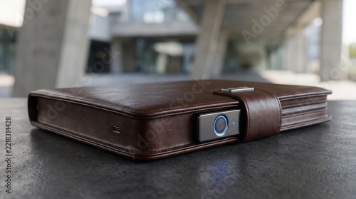 Premium Brown Leather Laptop Case with Biometric Fingerprint Lock.