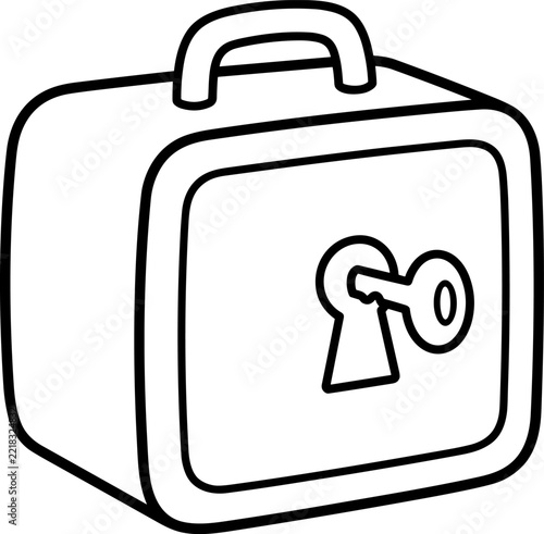 Small portable safe with a key lock instead of a dial, black and white coloring page outline