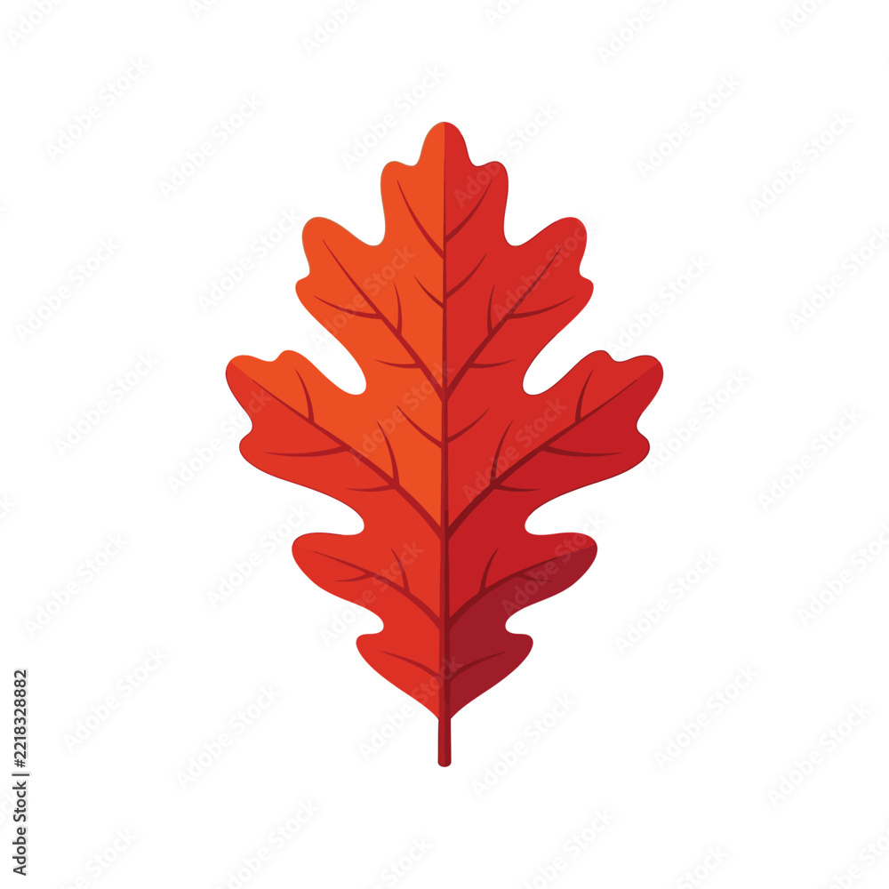 Fototapeta premium Autumn Oak Leaf Vector Icon with Red and Orange Gradient Isolated on White Background