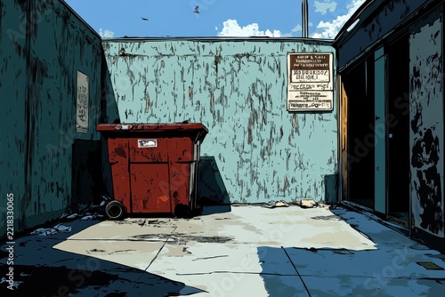 Overflowing Red Dumpster in Commercial Alleyway