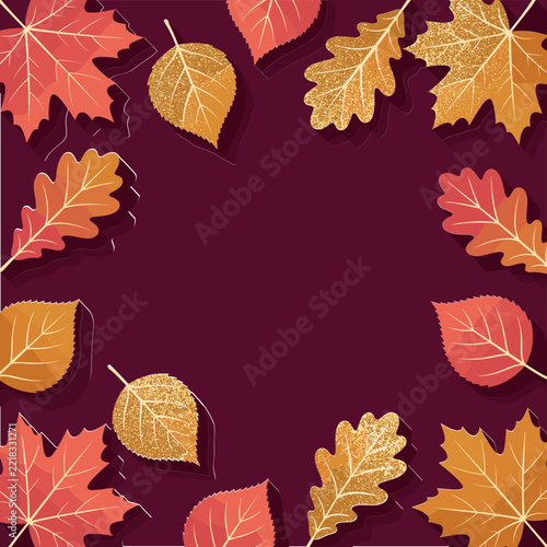 Autumn Leaves Decorative Border with Acorns and Seasonal Foliage