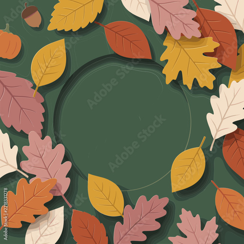 Autumn Botanical Frame with Colorful Leaves and Acorns