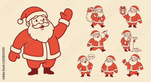 Vintage Santa Claus Christmas Illustration and Holiday Character Set