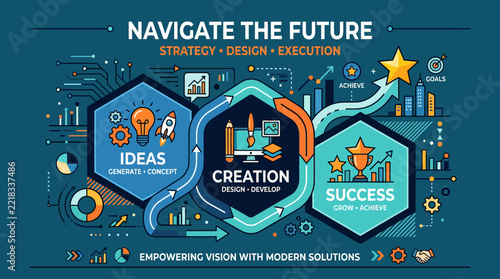A conceptual illustration showing business growth and creative development process