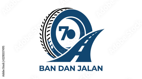 A graphic illustration featuring a rubber tire and a paved road surface