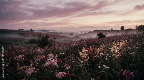 Misty meadow wildflowers