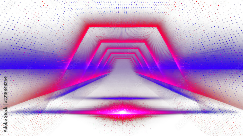 Fototapeta premium PNG Neon futuristic tunnel glowing magenta and blue with digital grid