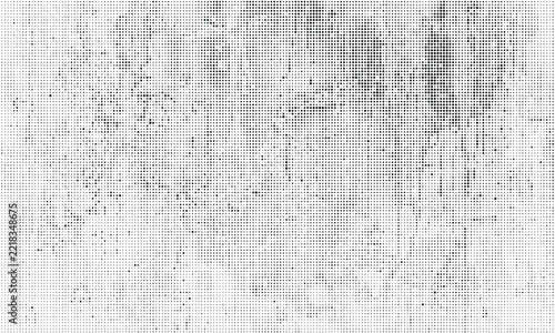 Black and white halftone pattern with varying dot density, distressed grunge texture background, for projects