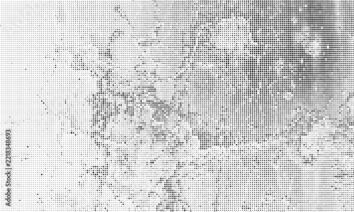 Black and white halftone pattern with varying dot density, gradient texture of circular on a plain white background