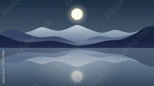 Layered mountain range with full moon reflection a scenic vector illustration