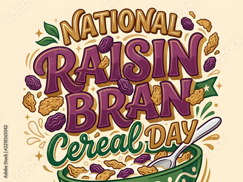 National raisin bran cereal day colorful illustration