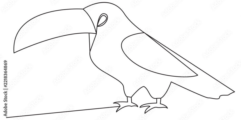 Fototapeta premium Simple line art drawing of a tropical toucan bird with large beak